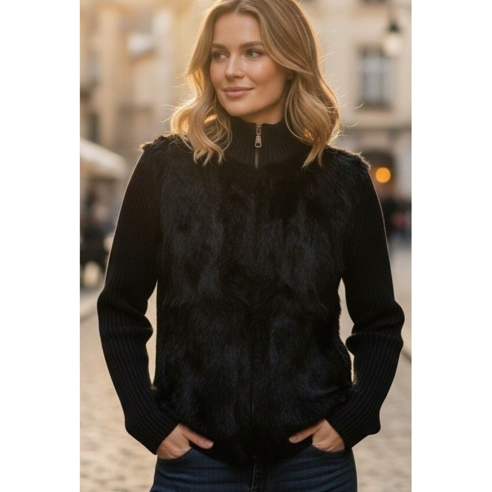 Toofan Jacket Womens Size L Rabbit Black Full Zip High Neck Classic Gothic NWT